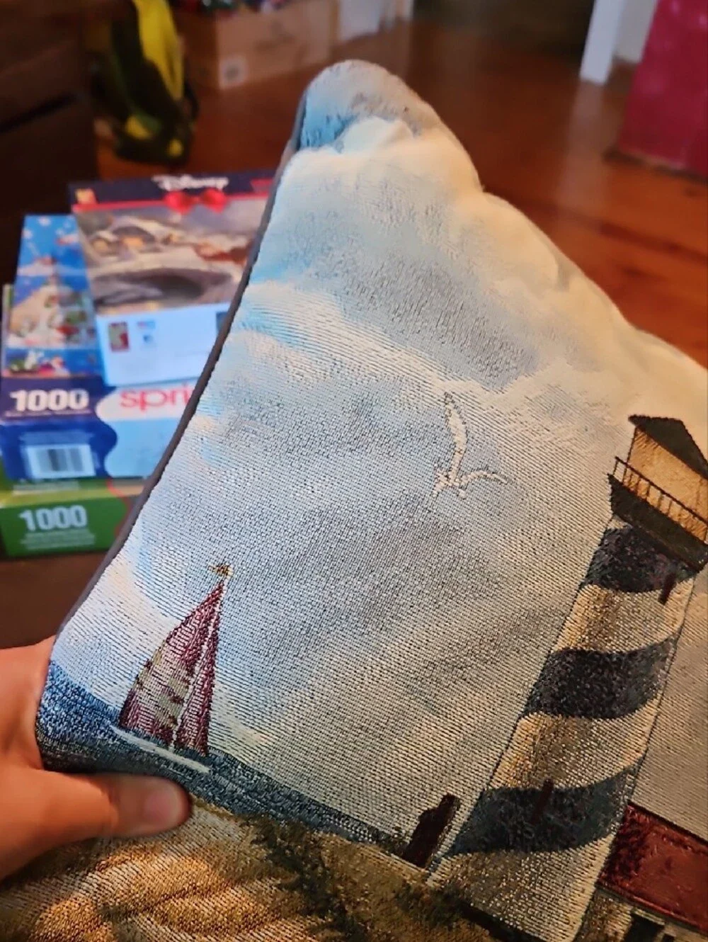 Nautical Lighthouse Decorative Throw Pillow - Blue & Red